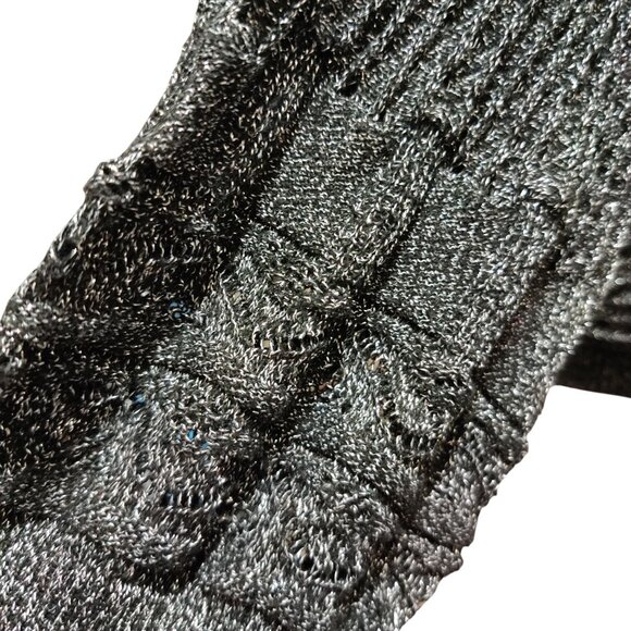 Cathy Daniels L Vintage Y2K Black Metallic Knit Cowl Neck 3/4 Sleeve Sweater Top - Picture 6 of 11